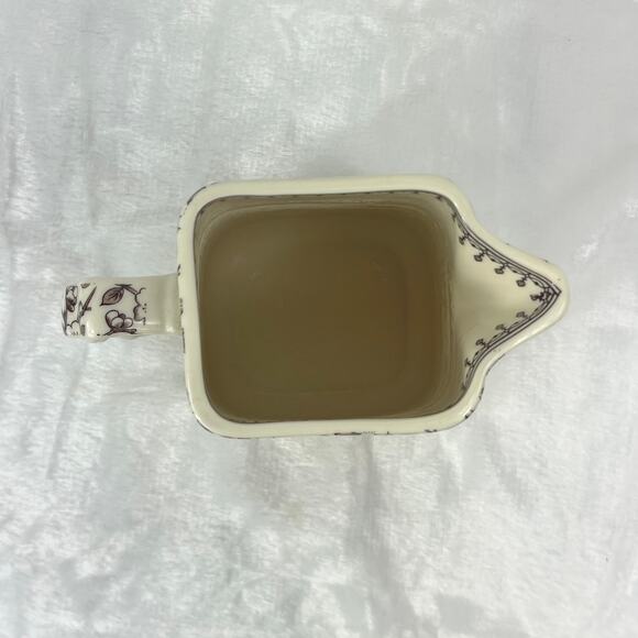 Two's Company Brown Transferware Pitcher 44oz Floral Ceramic Jug Square Rim 7.5" - Picture 5 of 9